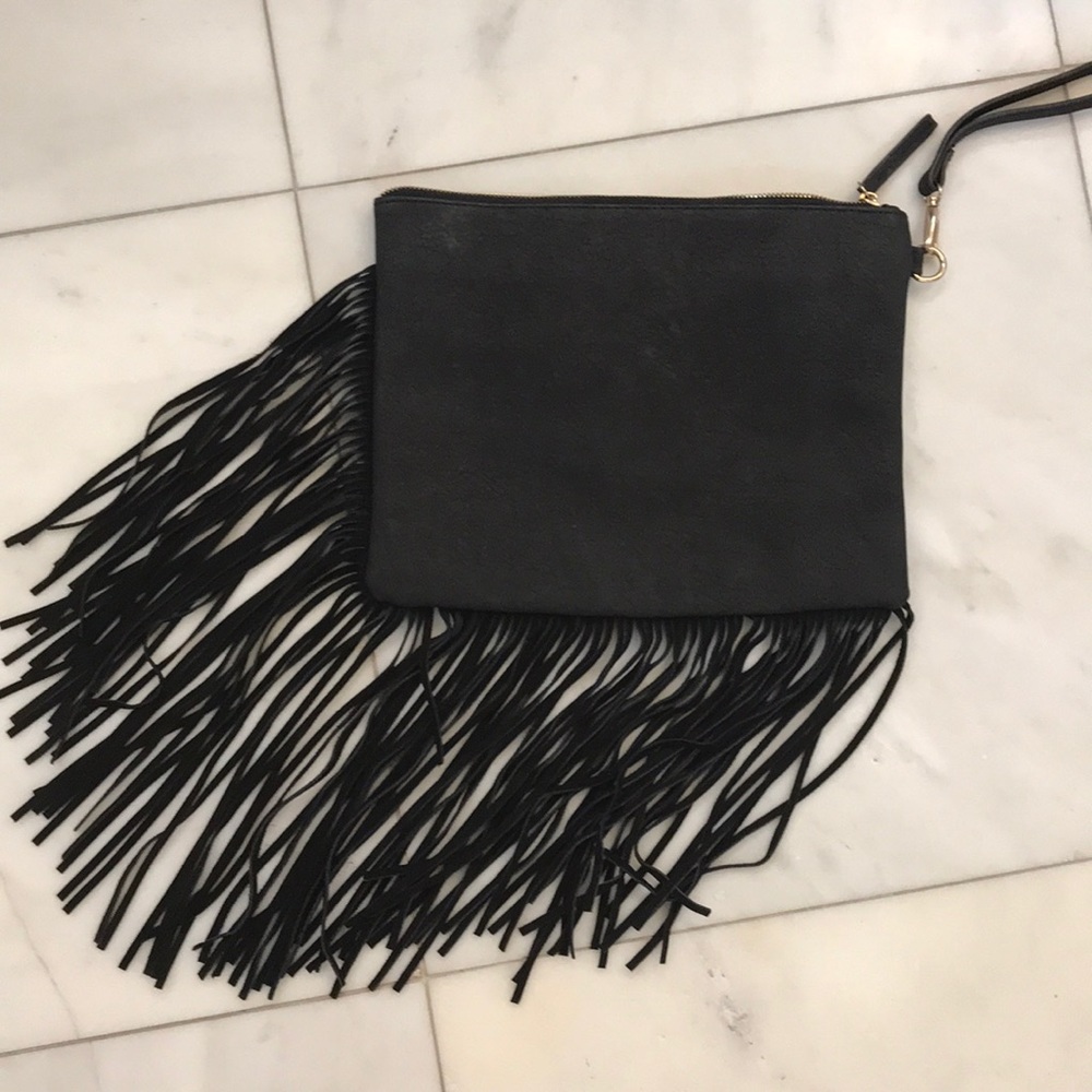 Black boho fringe clutch/wristlet